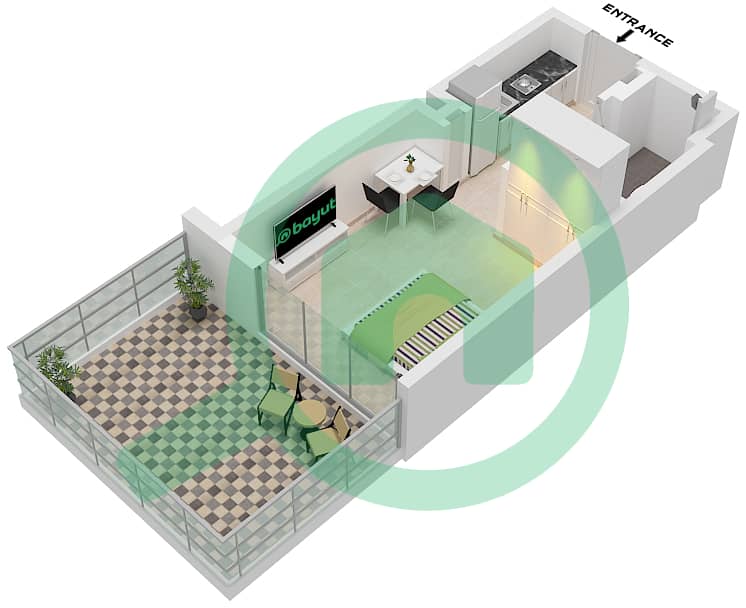 阿奇琪溪畔景观公寓3期 - 单身公寓类型／单位1C / UNIT 5 FLOOR 1戶型图 Type 1C Unit 5 Floor 1 interactive3D