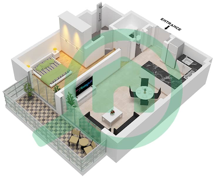 阿奇琪溪畔景观公寓3期 - 1 卧室公寓类型／单位1 / UNIT 11 FLOOR 2-19戶型图 Type 1 Unit 11 Floor 2-19 interactive3D