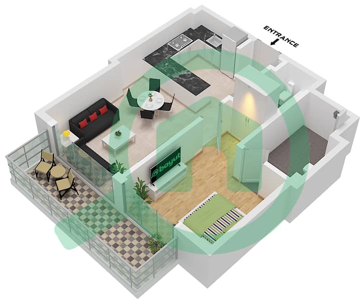 Creek Views III by Azizi - 1 Bedroom Apartment Type/unit 1A / UNIT 14 FLOOR 3-8 Floor plan Type 1A Unit 14 Floor 3-8 interactive3D