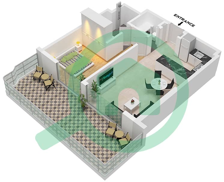 阿奇琪溪畔景观公寓3期 - 1 卧室公寓类型／单位1B / UNIT 7 FLOOR 2戶型图 Type 1B Unit 7 Floor 2 interactive3D