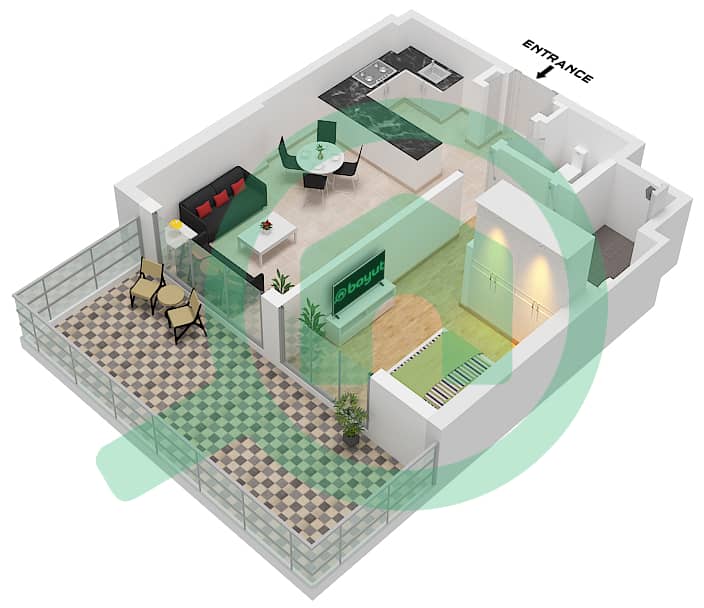 阿奇琪溪畔景观公寓3期 - 1 卧室公寓类型／单位1C / UNIT 6 FLOOR 2戶型图 Type 1C Unit 6 Floor 2 interactive3D