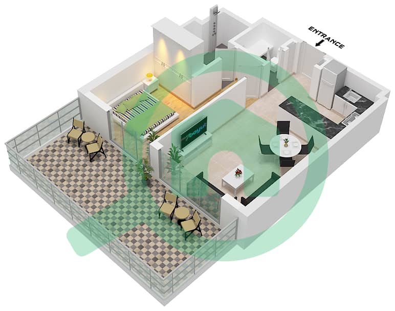 阿奇琪溪畔景观公寓3期 - 1 卧室公寓类型／单位1E / UNIT 4 FLOOR 1戶型图 Type 1E Unit 4 Floor 1 interactive3D
