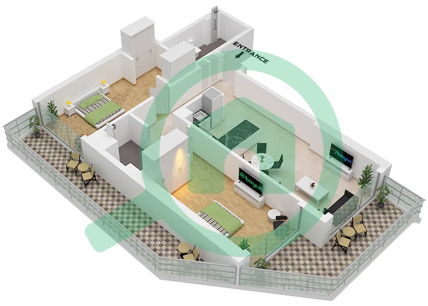 المخططات الطابقية لتصميم النموذج / الوحدة 2 / UNTI 8 FLOOR 2-19 شقة 2 غرفة نوم - كريك فيوز 3 من عزيزي Type 2 Unti 8 Floor 2-19 interactive3D