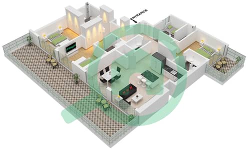 阿奇琪溪畔景观公寓3期 - 3 卧室公寓类型／单位1A / UNIT 3 FLOOR 1戶型图