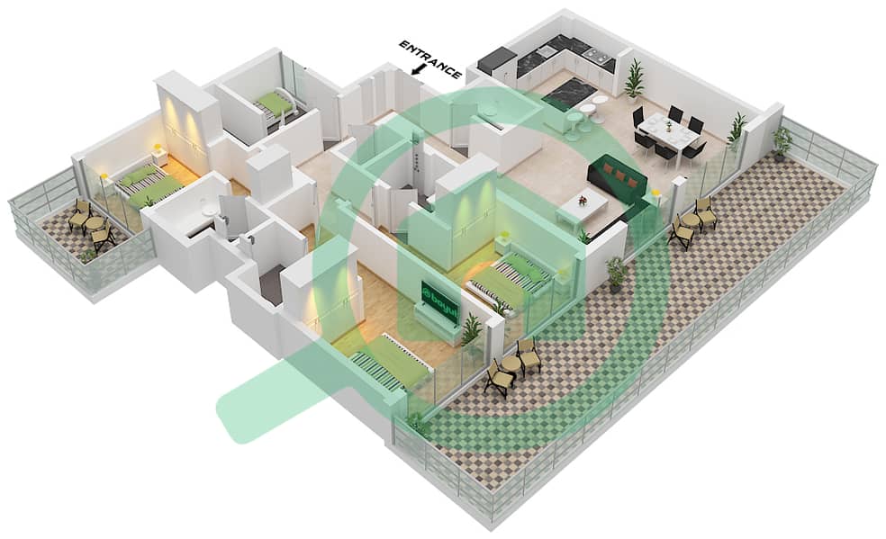 المخططات الطابقية لتصميم النموذج / الوحدة 2A / UNIT 8 FLOOR 1 شقة 3 غرف نوم - كريك فيوز 3 من عزيزي Type 2A Unit 8 Floor 1 interactive3D