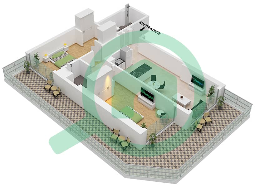 阿奇琪溪畔景观公寓3期 - 2 卧室公寓类型／单位2A / UNTI 2 FLOOR 1戶型图 Type 2A Unti 2 Floor 1 interactive3D