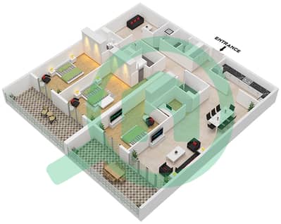 المخططات الطابقية لتصميم النموذج A16A FLOOR 2-13 شقة 3 غرف نوم - الزينة A