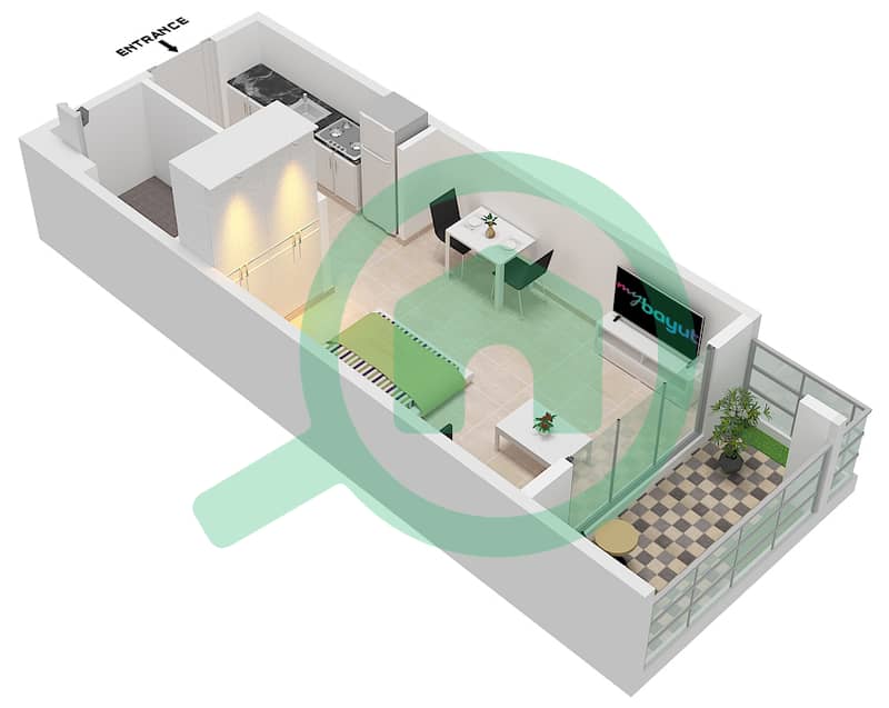 المخططات الطابقية لتصميم النموذج A شقة استوديو - كافنديش سكوير Type A interactive3D