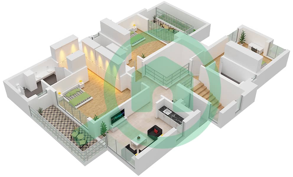 المخططات الطابقية لتصميم النموذج 4B-C فیلا 4 غرف نوم - تلال الفرجان Upper Floor interactive3D