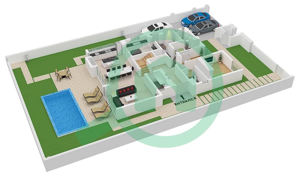 المخططات الطابقية لتصميم النموذج 5B-A فیلا 5 غرف نوم - تلال الفرجان Lower Floor interactive3D