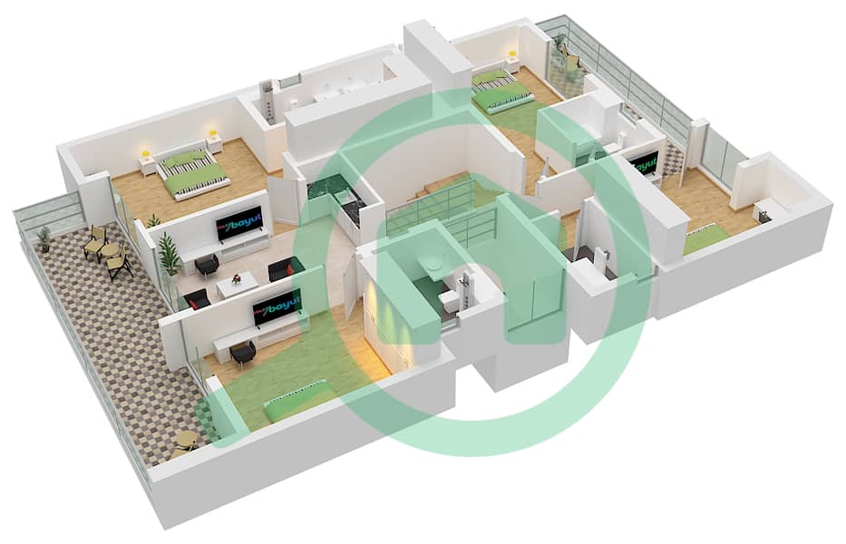 المخططات الطابقية لتصميم النموذج 5B-A فیلا 5 غرف نوم - تلال الفرجان Upper Floor interactive3D