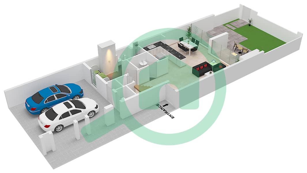 المخططات الطابقية لتصميم النموذج 3M-1(M)/MID UNIT MIRRORED تاون هاوس 3 غرف نوم - لا فيوليتا 2 Ground Floor interactive3D