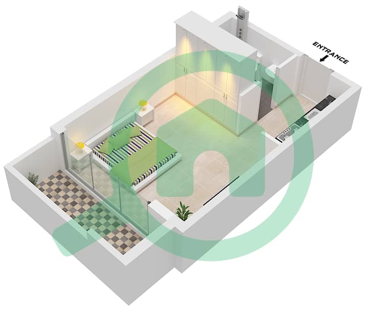 珍珠之家2号 - 单身公寓单位1 FLOOR 2-9戶型图 Unit 1 Floor 2-9 interactive3D