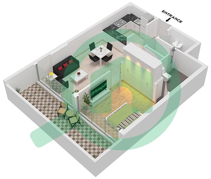 珍珠之家2号 - 1 卧室公寓单位2 FLOOR 2-9戶型图 Unit 2 Floor 2-9 interactive3D