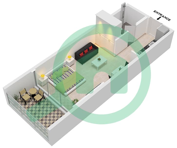 المخططات الطابقية لتصميم الوحدة 7,13 FLOOR 2-9 شقة استوديو - بيرل هاوس 2 Unit 7,13,Floor 2-9 interactive3D