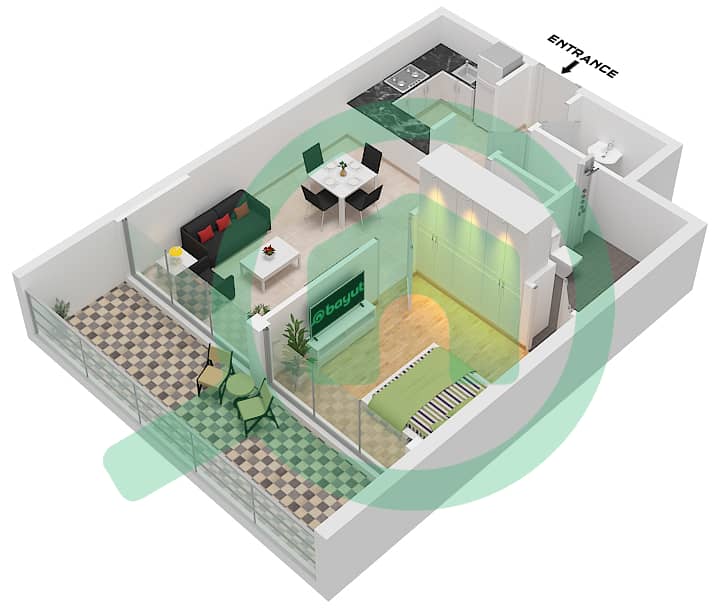 Pearl House 2 - 1 Bedroom Apartment Unit 16 FLOOR 2-9 Floor plan Unit 16,Floor 2-9 interactive3D