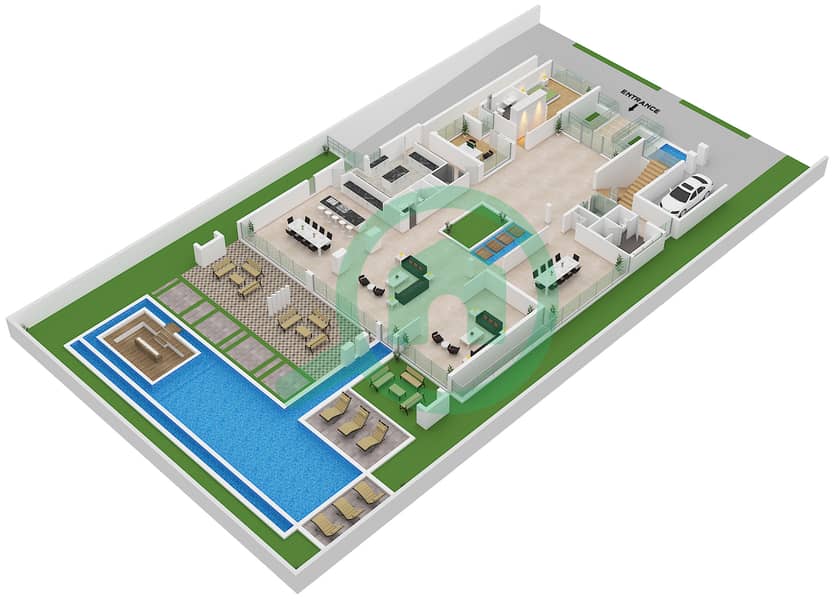威尼斯别墅 - 6 卧室别墅类型1000E戶型图 Type 1000E Floor Ground interactive3D