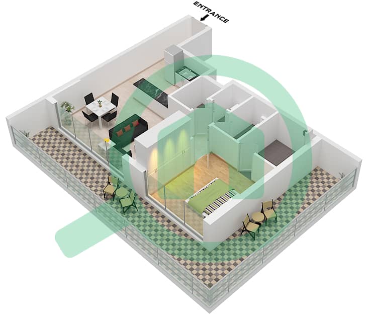 珍珠之家2号 - 1 卧室公寓单位10 FLOOR 2-9戶型图 Unit 10,Floor 2-9 interactive3D