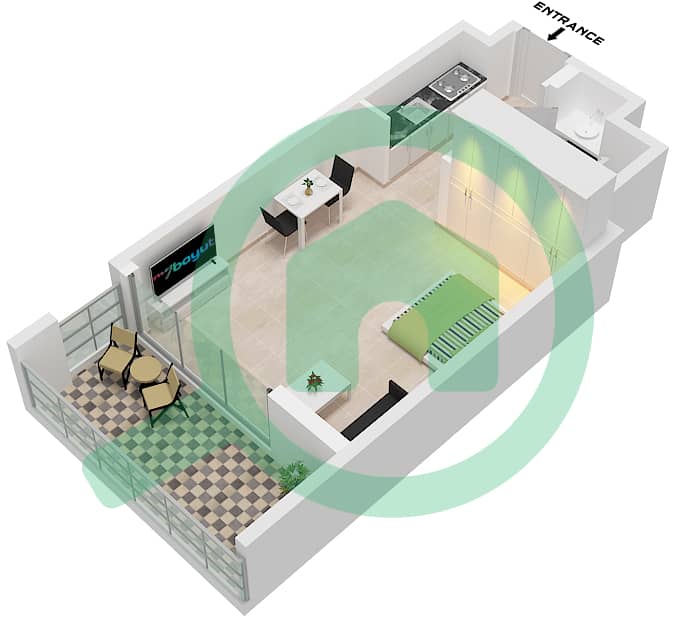 1WOOD Residence - Studio Apartment Type B Floor plan Type B interactive3D