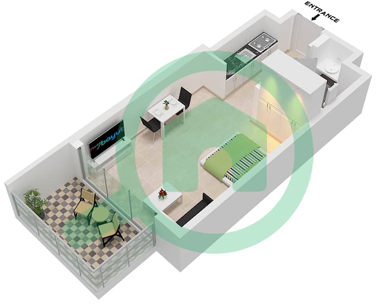 1WOOD Residence - Studio Apartment Type F Floor plan Type F interactive3D