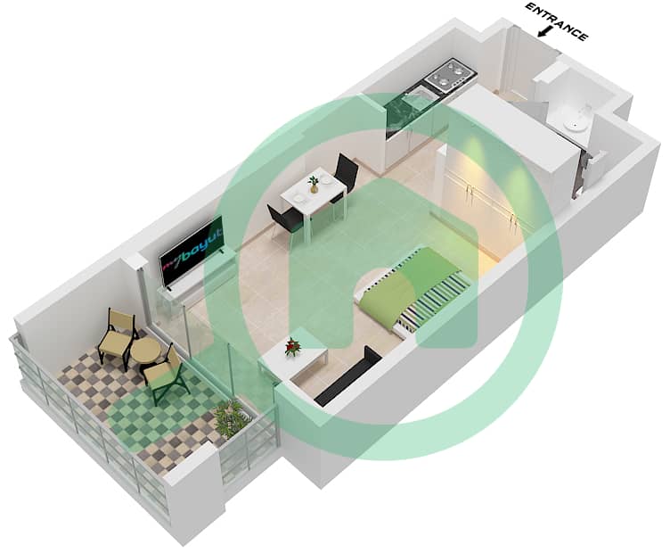 1WOOD Residence - Studio Apartment Type H Floor plan Type H interactive3D