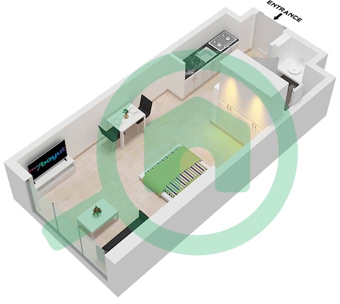 1WOOD Residence - Studio Apartment Type K Floor plan Type K interactive3D