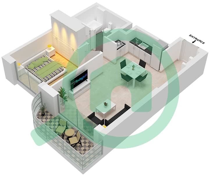 المخططات الطابقية لتصميم النموذج / الوحدة 5C / UNIT 3 FLOOR 1,3 شقة 1 غرفة نوم - برج بالاس بيتش ريزيدنس 2 Floor 1,3 interactive3D