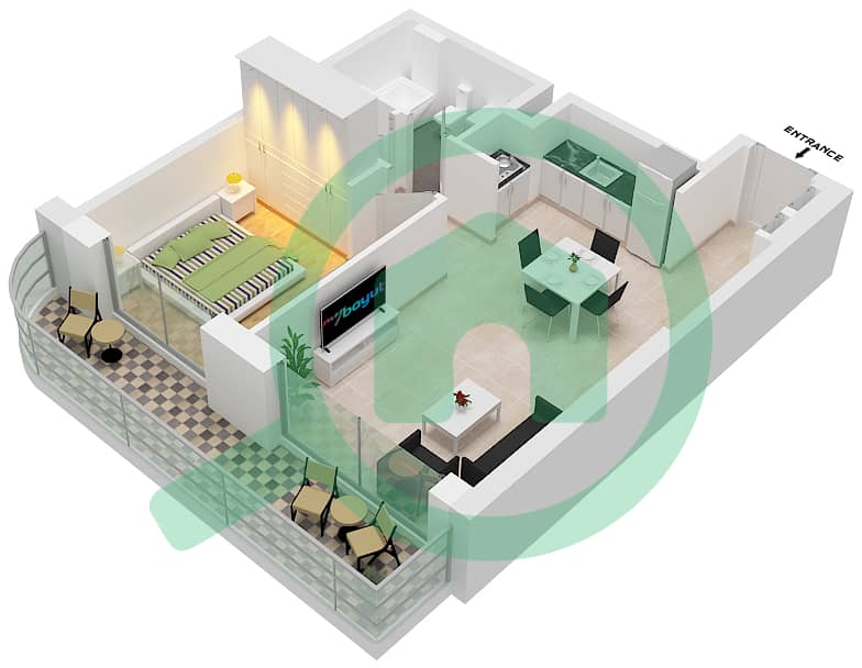 المخططات الطابقية لتصميم النموذج / الوحدة 5B / UNIT 3 FLOOR 2,6 شقة 1 غرفة نوم - برج بالاس بيتش ريزيدنس 2 Floor 2,6 interactive3D