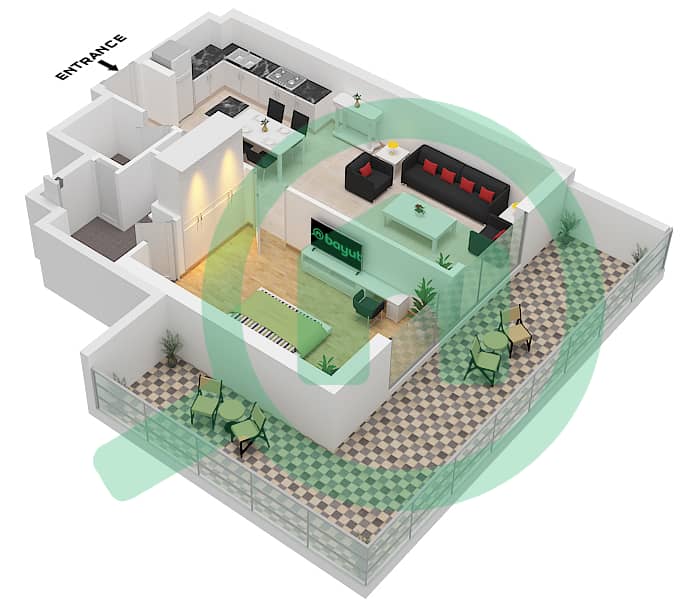 薇贝 - 1 卧室公寓类型／单位1 / UNIT 3 FLOOR 1戶型图 Type 1 / 3 Floor 1 interactive3D