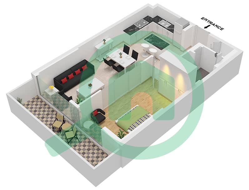 薇贝 - 1 卧室公寓类型／单位2 / UNIT 5,7 FLOOR 1戶型图 Type 2 / 5,7 Floor 1 interactive3D
