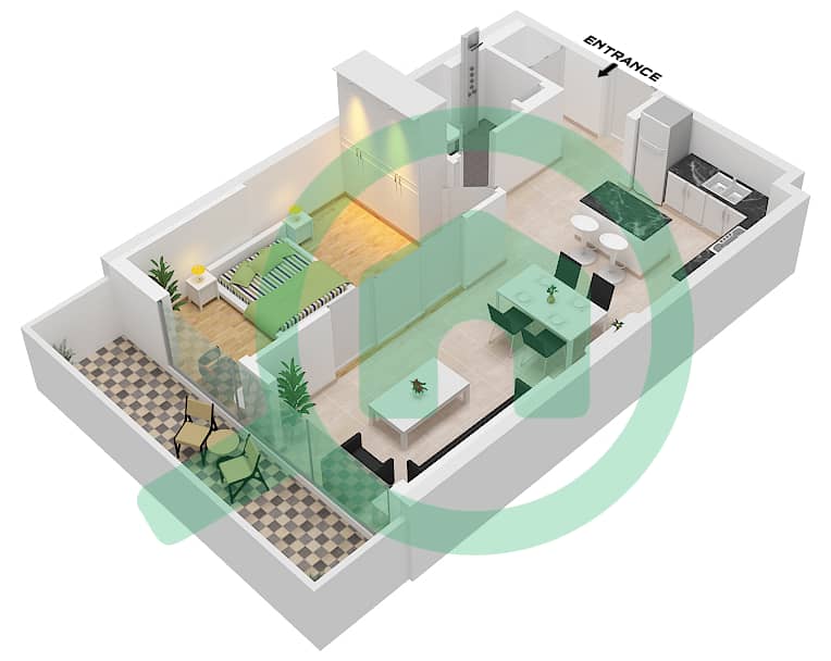 薇贝 - 1 卧室公寓类型／单位2 / UNIT 6,8 FLOOR 1戶型图 Type 2 / 6,8 Floor 1 interactive3D