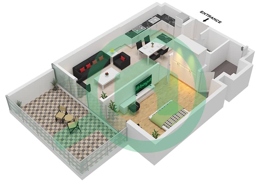 薇贝 - 1 卧室公寓类型／单位1 / UNIT 1 FLOOR 1戶型图 Type 1 / 1 Floor 1 interactive3D