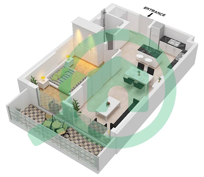 薇贝 - 1 卧室公寓类型／单位2 / UNIT 5,7 FLOOR 2-16戶型图 Type 2 / Unit 5,7 Floor 2-16 interactive3D