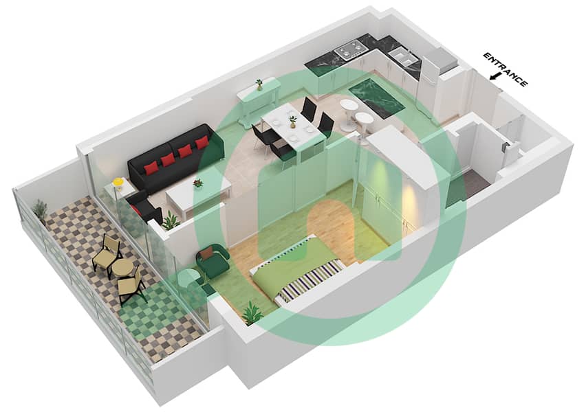 薇贝 - 1 卧室公寓类型／单位2 / UNIT 6,8 FLOOR 2-16戶型图 Type 2 / Unit 6,8 Floor 2-16 interactive3D
