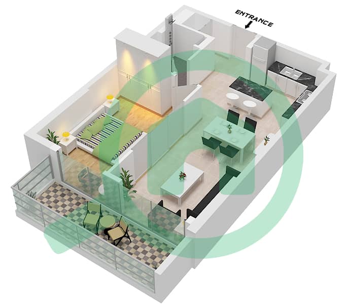 薇贝 - 1 卧室公寓类型／单位2 / UNIT 8,9 FLOOR 2-19戶型图 Type 2 / Unit 8,9 Floor 2-19 interactive3D