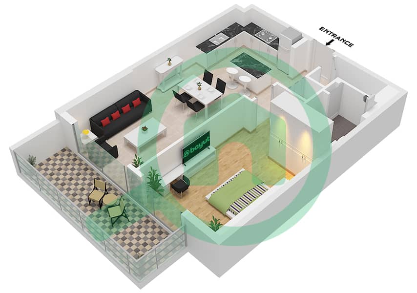 薇贝 - 1 卧室公寓类型／单位4 / UNIT 10,11 FLOOR 2-19戶型图 Type 4 / Unit 10,11 Floor 2-19 interactive3D