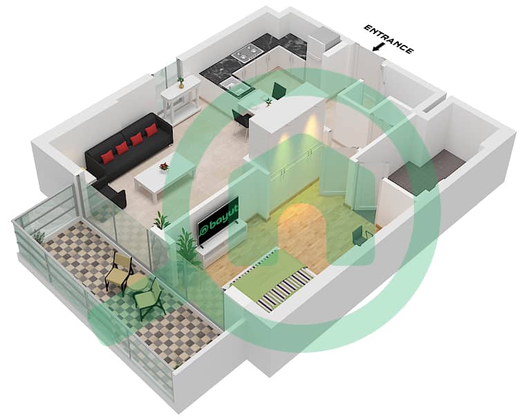 薇贝 - 1 卧室公寓类型／单位3 / UNIT 12,13 FLOOR 2-19戶型图 Type 3 / Unit 12,13 Floor 2-19 interactive3D