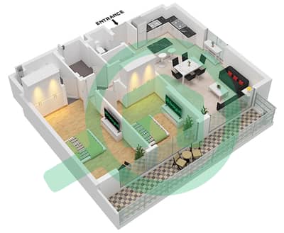 المخططات الطابقية لتصميم النموذج / الوحدة 2 / UNIT 4 FLOOR 17-19 شقة 2 غرفة نوم - دا فيبي