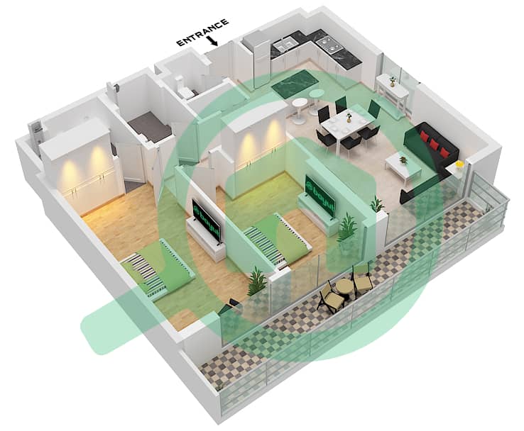 薇贝 - 2 卧室公寓类型／单位2 / UNIT 4 FLOOR 17-19戶型图 Type 2 / 4 Floor 17-19 interactive3D