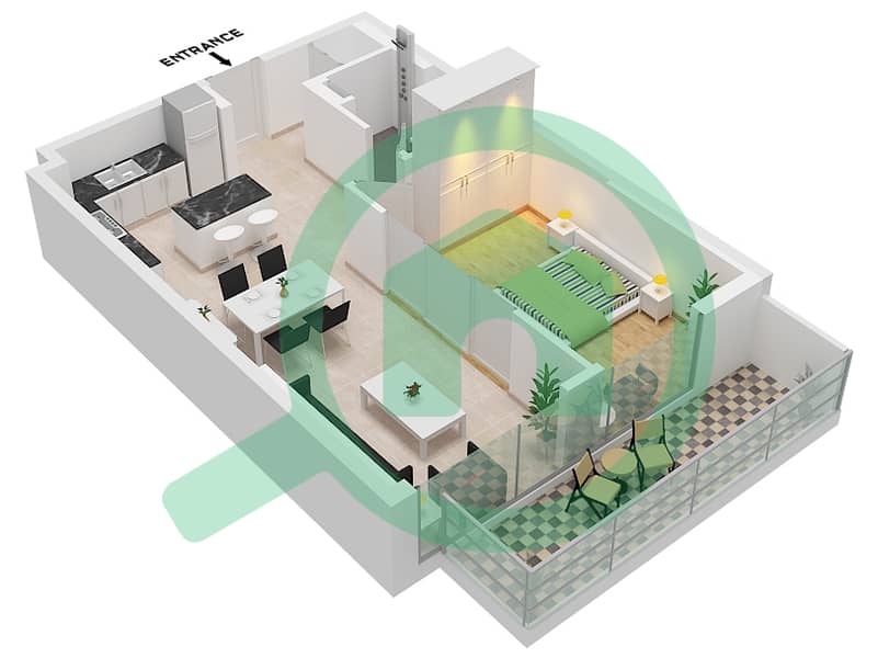 薇贝 - 1 卧室公寓类型／单位2 / UNIT 5 FLOOR 17-19戶型图 Type 2 / 5 Floor 17-19 interactive3D