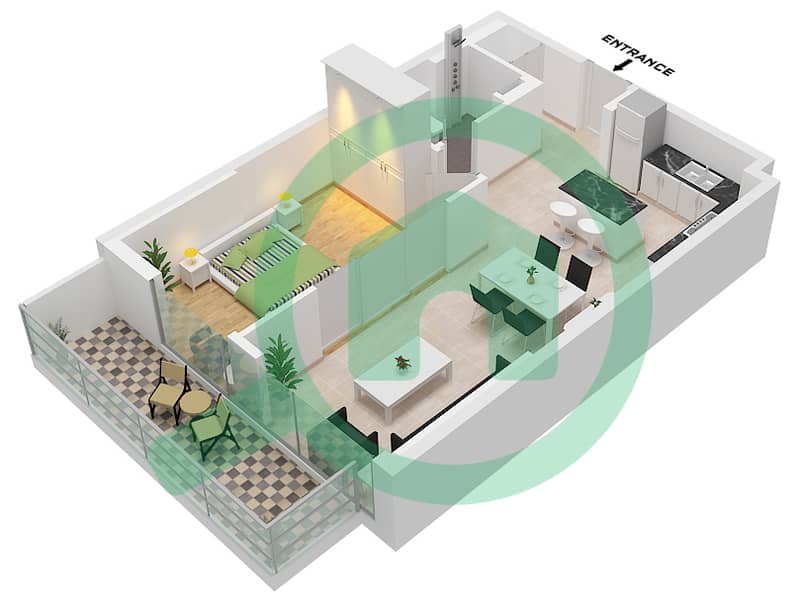 薇贝 - 1 卧室公寓类型／单位2 / UNIT 6 FLOOR 17-19戶型图 Type 2 / 6 Floor 17-19 interactive3D