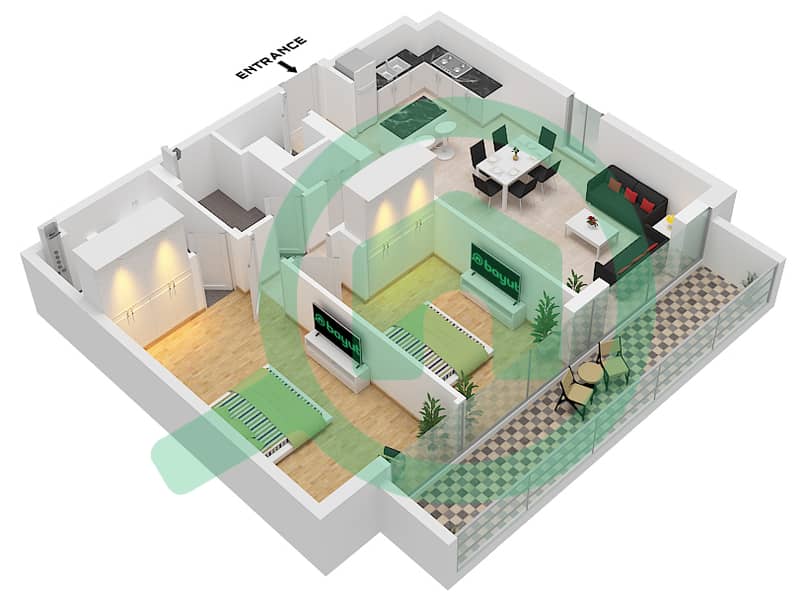 المخططات الطابقية لتصميم النموذج / الوحدة 2 / UNIT 13 FLOOR 17-19 شقة 2 غرفة نوم - دا فيبي Type 2 / 13 Floor 17-19 interactive3D