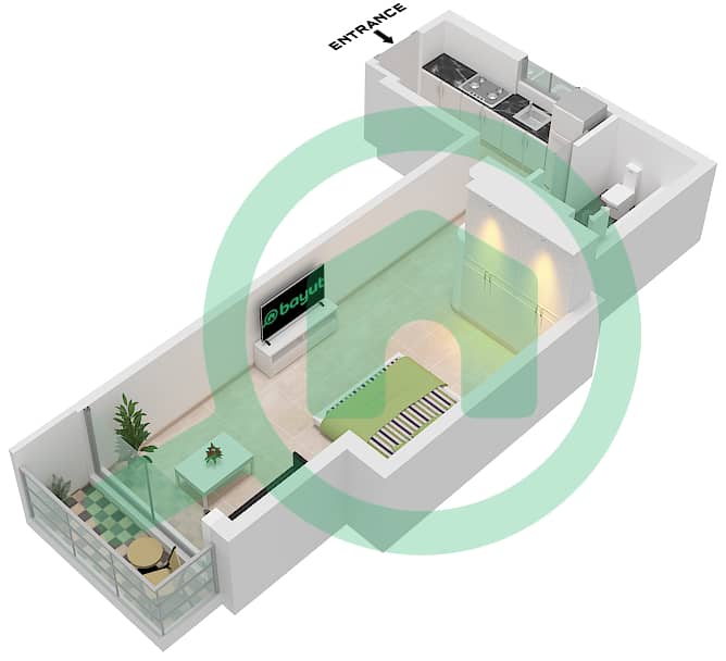 المخططات الطابقية لتصميم النموذج / الوحدة 1 / UNIT 1,10 FLOOR 2-6 شقة استوديو - نورث 43 Type 1 / Unit 1,10 Floor 2-6 interactive3D