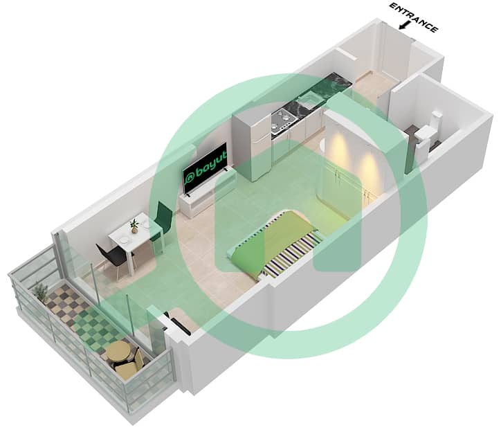 المخططات الطابقية لتصميم النموذج / الوحدة 2 / UNIT 2,9 FLOOR 2-6 شقة استوديو - نورث 43 Type 2 / Unit 2,9 Floor 2-6 interactive3D