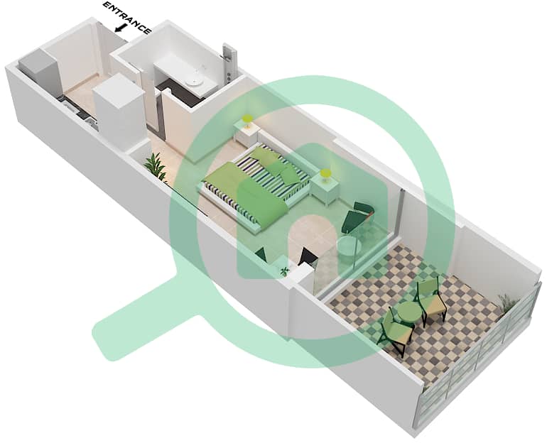المخططات الطابقية لتصميم النموذج / الوحدة 5 / UNIT 3-5 FLOOR 1-15 شقة استوديو - نورث 43 Type 5 / Unit 3-5 Floor 1-15 interactive3D