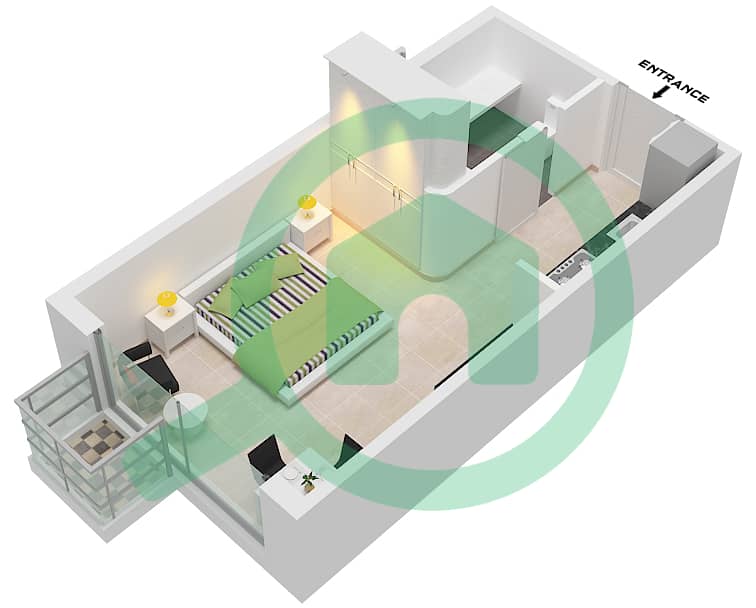 المخططات الطابقية لتصميم النموذج / الوحدة 10/UNIT 12,17 FLOOR 2-15 شقة استوديو - نورث 43 Type 10 / Unit 12,17 Floor 2-15 interactive3D