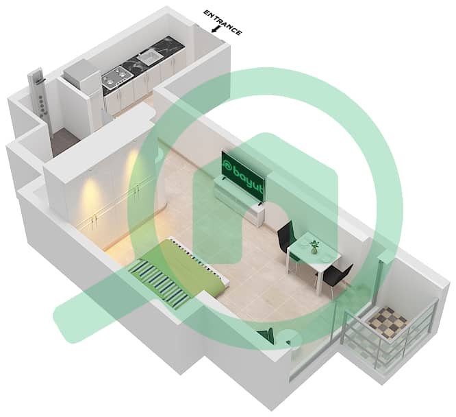 المخططات الطابقية لتصميم النموذج / الوحدة 11/UNIT 13,18 FLOOR 2-15 شقة استوديو - نورث 43 Type 11 / Unit 13,18 Floor 2-15 interactive3D