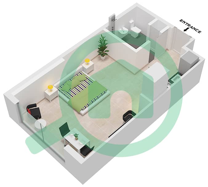Резиденции North 43 - Апартамент Студия планировка Тип/мера 13 / UNIT 10 FLOOR 1 Type 13 / Unit 10 Floor 1 interactive3D