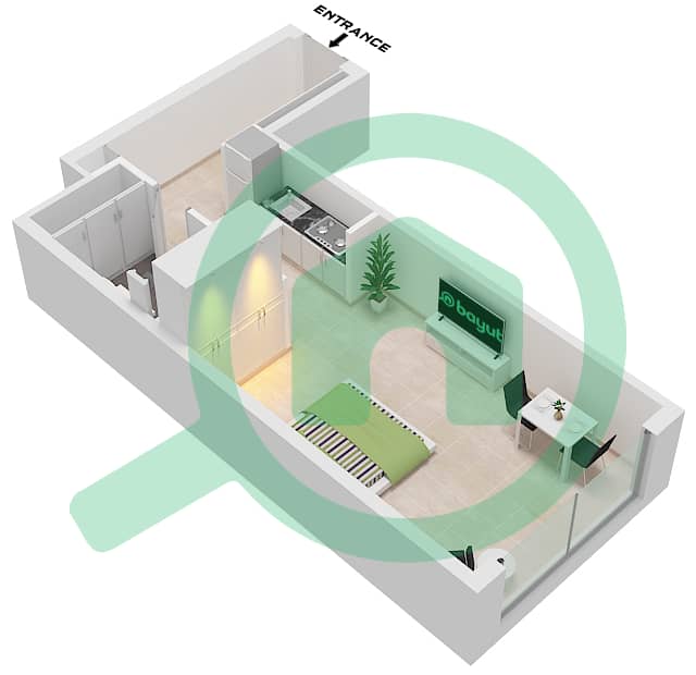 المخططات الطابقية لتصميم النموذج / الوحدة 14 / UNIT 11 FLOOR 1 شقة استوديو - نورث 43 Type 14 / Unit 11 Floor 1 interactive3D