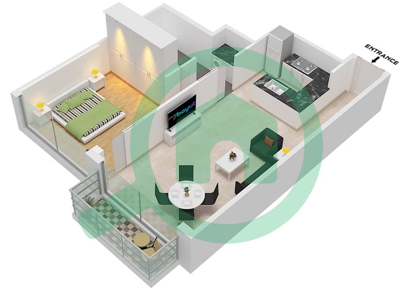 North 43 - 1 Bedroom Apartment Type/unit 3 / UNIT 2,5 FLOOR 7-15 Floor plan Type 3 / Unit 2,5 Floor 7-15 interactive3D